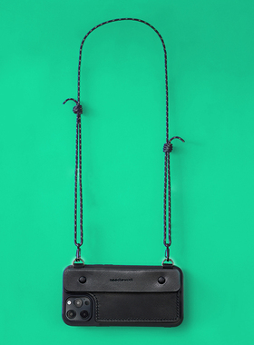 两针一线iphone16promax苹果手机壳斜挎可插卡挂绳15pro手机背带适用14真皮13卡包保护套小众个性纯黑色