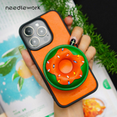 两针一线原创甜甜圈适用苹果17promax手机壳高级感iphone16promax内置支架挂绳斜挎外壳15pro真皮17air保护套