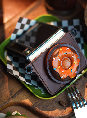 两针一线适用华为purax手机壳新款甜甜圈小米mixflip折叠屏保护套高级感pocket2支架真皮挂绳斜挎全包壳防摔