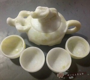 钟山之玉天然玉器蓝田玉石茶具茶壶一套茶具套装四合一摆件送礼