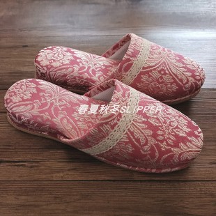 传统八方拖余单量少 简约棉麻地板静音包头日式 日单拖鞋 秋冬男女款