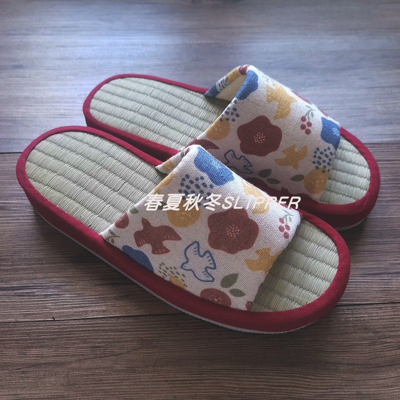 日单新款天然蔺草男女情侣款棉麻加软厚底防滑静音家居地板凉拖鞋,居家布艺,居家凉拖/凉鞋,淘宝优惠券,粉丝福利购,淘宝优惠卷