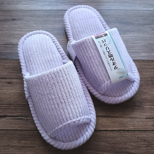 2025日单拖鞋春夏男女情侣款毛巾棉家居麂皮绒静音露趾室内地板托