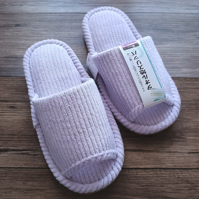 2025日单拖鞋春夏男女情侣款毛巾棉家居麂皮绒静音露趾室内地板托