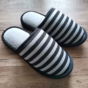 日系全棉条纹居家静音防滑地板拖鞋 2024日单棉拖鞋 男款 大码 秋冬季