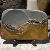 珍品歙砚安徽老坑砚高档原石文房四宝手工雕刻国家非遗骆驼孤品