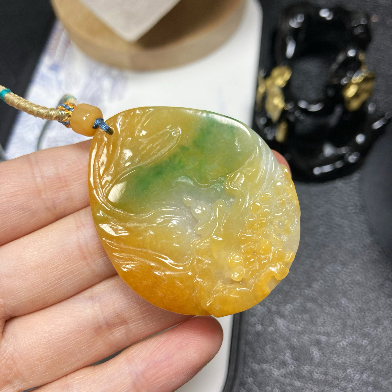 0580号天然缅甸翡翠a货细糯冰种黄加绿悟道山水牌一图一物