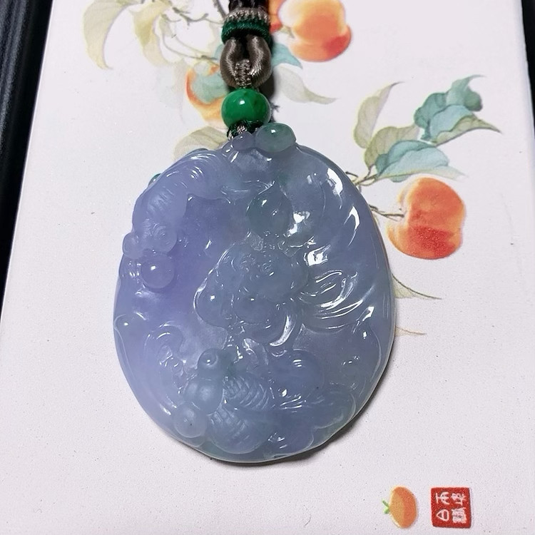 0060号天然缅甸翡翠a货冰种梦幻浓紫罗兰双鱼牌莲花鲤鱼一图一物
