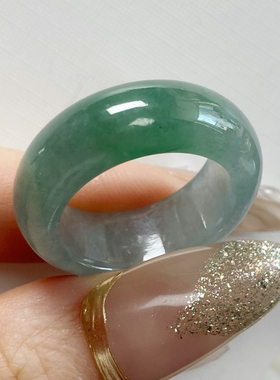 5720号天然缅甸翡翠a货冰种宽版飘绿17-18号戒圈指环一图一物