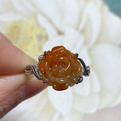 8035号天然缅甸翡翠a货冰种红翡花花925纯银活口戒指一图一物