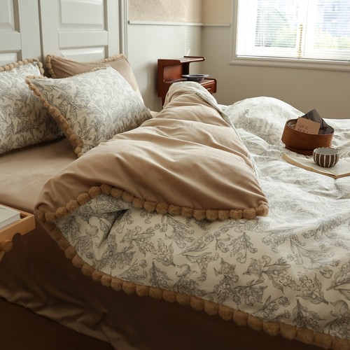 全棉加绒法式毛球秋冬加厚四件套