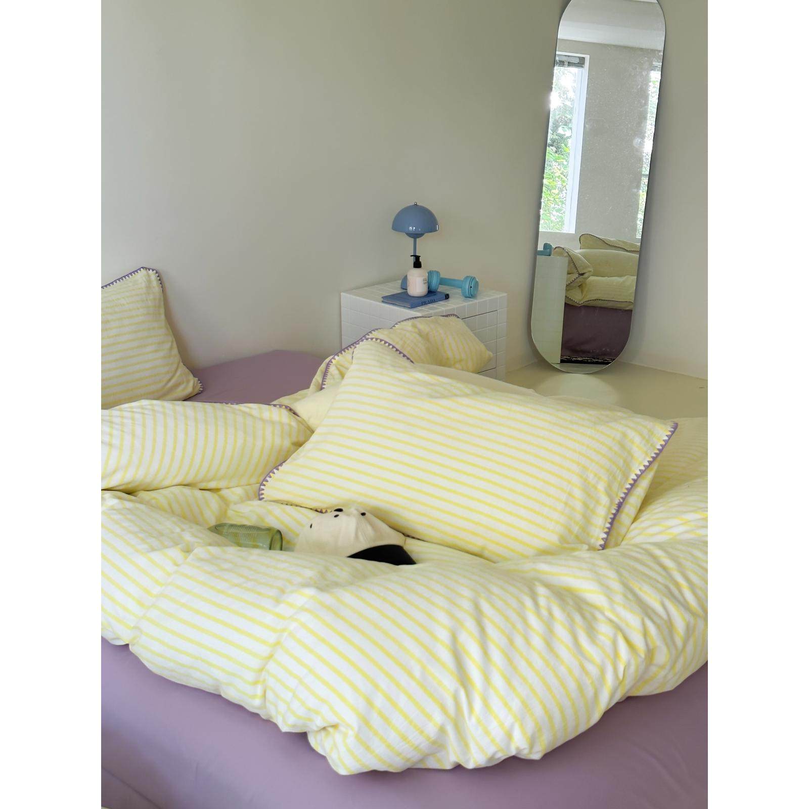 全棉水洗棉多巴胺四件套糖果色小清新可爱简约条纹纯棉被套三件套