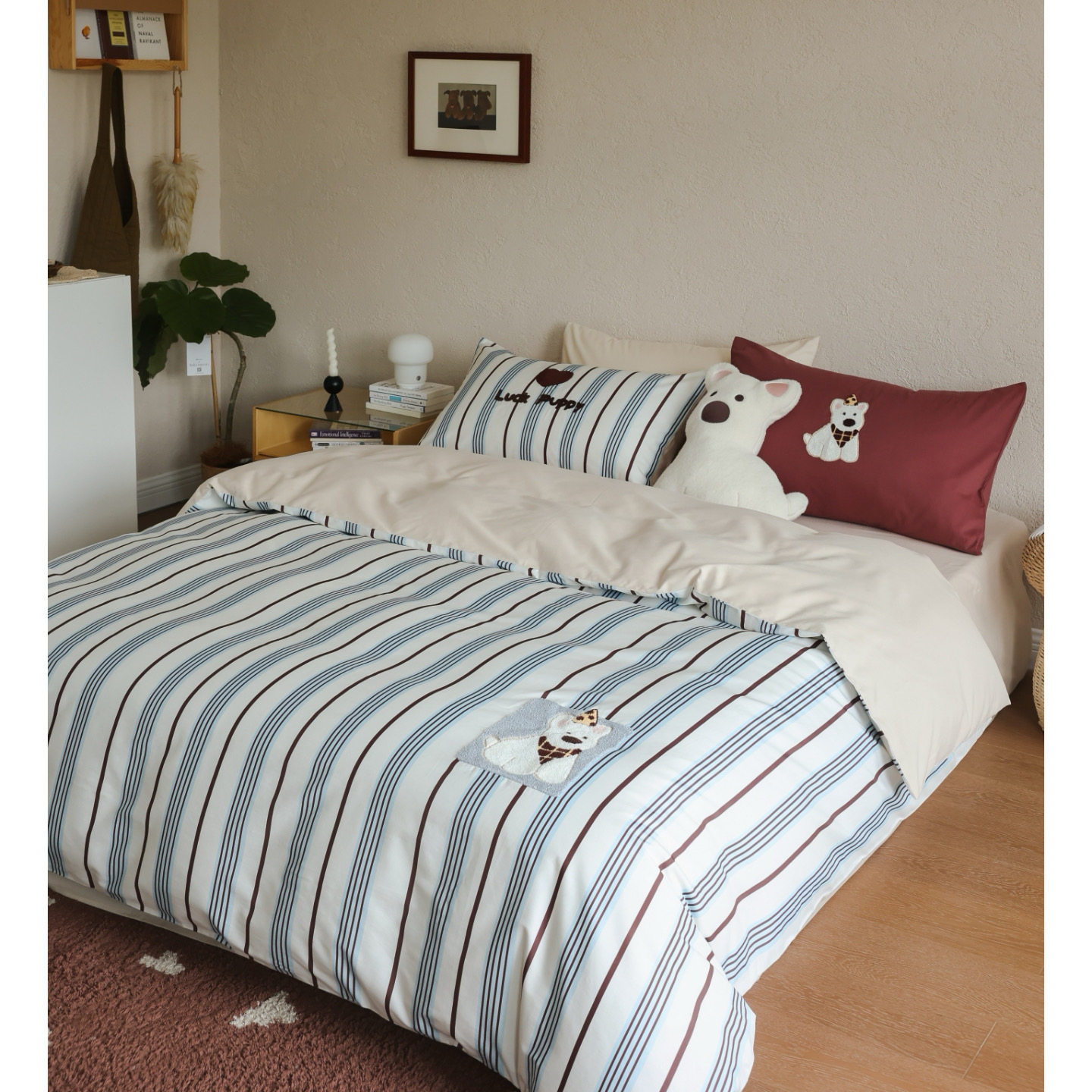 100支全棉磨毛小狗秋冬四件套