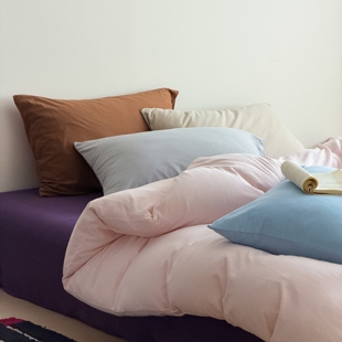 芍药春谷 柔软全棉针织棉四件套撞色北欧简约纯棉被套床单床笠1.8