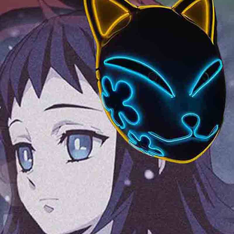 万圣节led发光面具日本动漫鬼灭之刃炭治郎cos扮演狼人杀游戏道