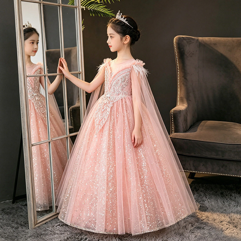 儿童晚礼服女童连衣裙花童公主裙蓬蓬纱裙钢琴主持走秀演出服外贸