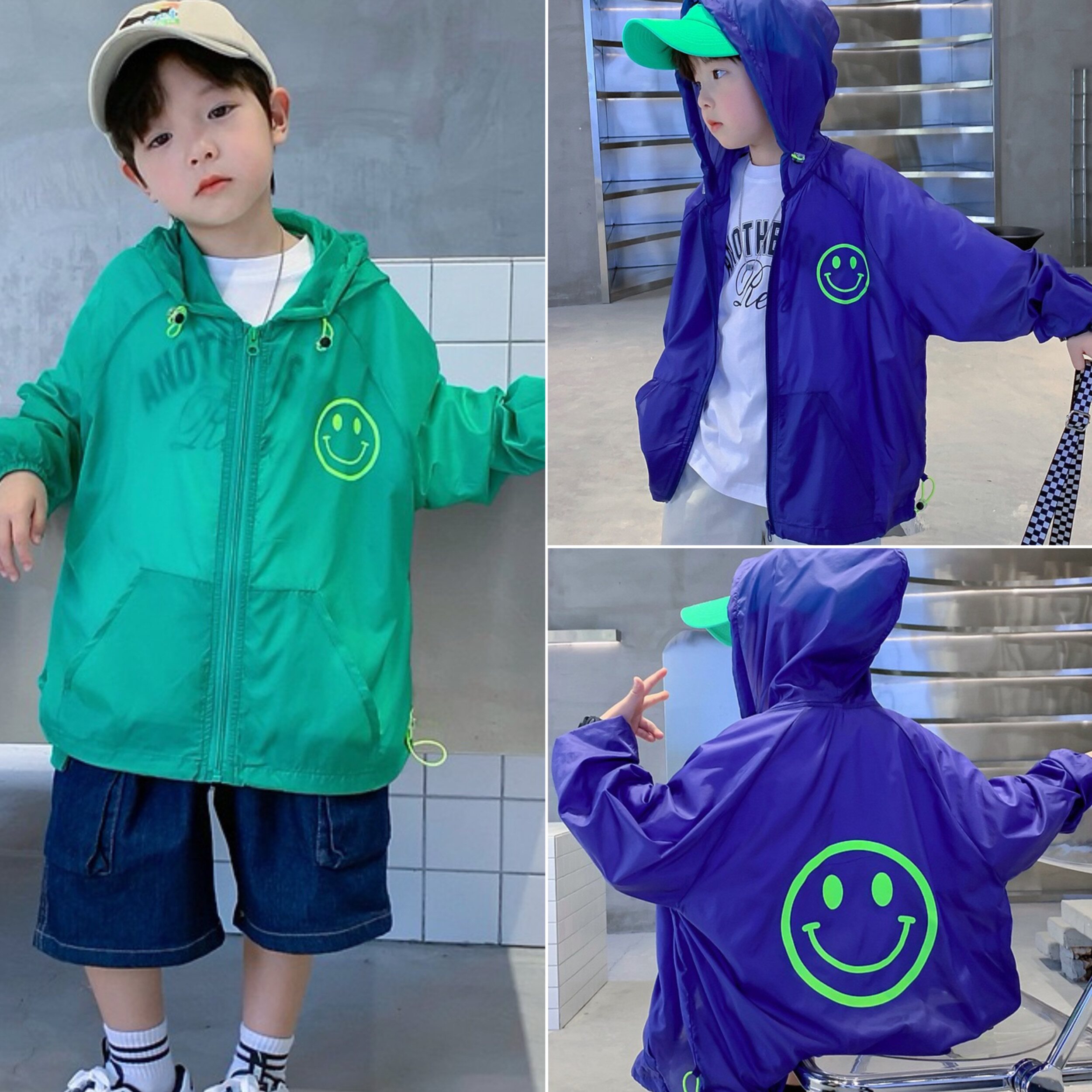 2024夏季新款韩版1189男童笑脸印花长袖连帽防晒衣中大童空调衫