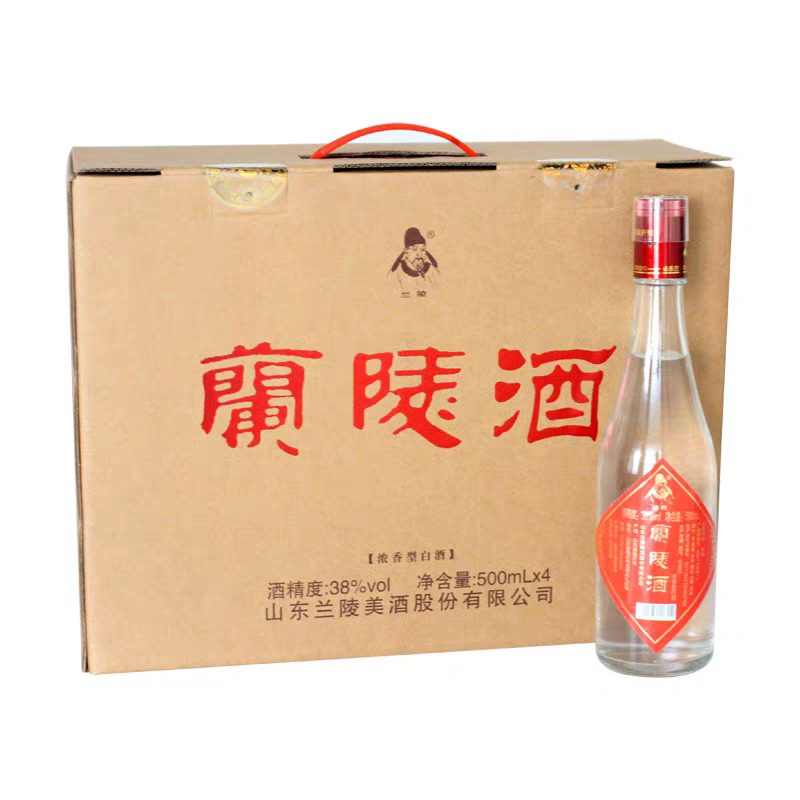 38度兰陵酒500ml*4瓶礼盒招待用酒纯粮优级浓香型白酒中华老字号
