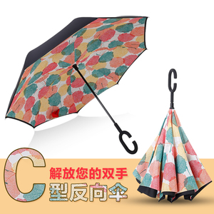 长柄雨伞反向伞双层免持式男女晴雨两用伞创意汽车反开伞定制广告