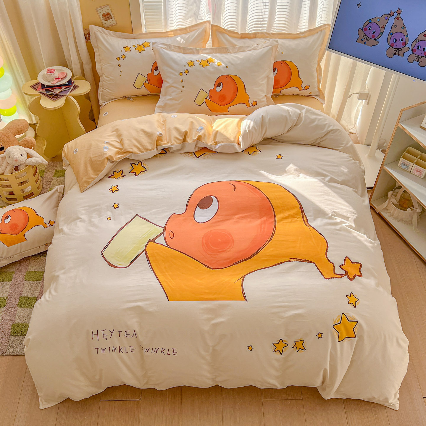 新款卡通星星人纯棉四件套学生宿舍床儿童可爱全棉床单被套三件套