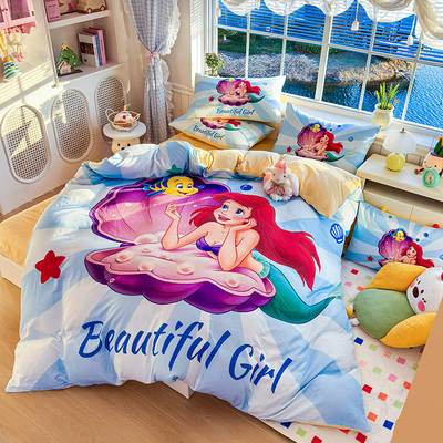 全棉卡通四件套女孩美人鱼公主