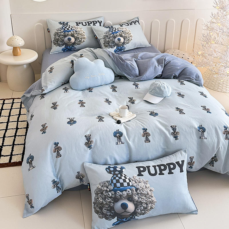 全棉纯棉四件套有氧双层纱卡通5D立体数码儿童超柔纱布棉床上用品