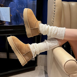 2025冬新款圆头厚底雪地靴女羊皮毛一体加绒保暖棉鞋百搭加厚增高