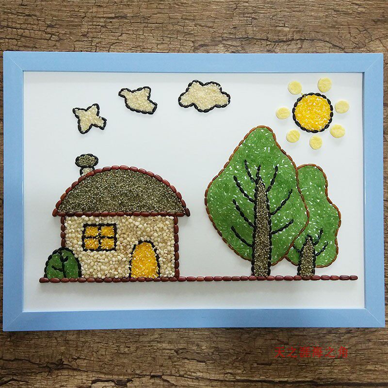 小学生手工diy材料包豆子杂粮粘贴画暖场亲子活动儿童手工画 春天