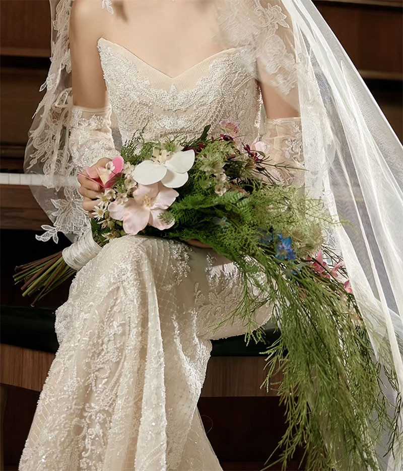 爱妮复古法式婚纱照瀑布手捧花仿真花高端影楼工作室摄影拍照