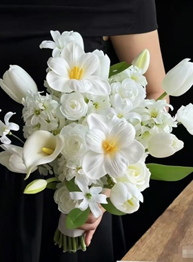 韩系花束新娘婚礼礼手捧花白色仿真花闺蜜礼物hot婚纱照领证道具