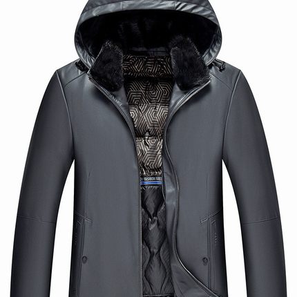 海宁真皮绵羊皮皮衣水貂毛领可脱卸羽绒服内胆皮草男士加厚外套