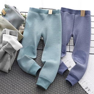 儿童装条纹德绒加厚保暖裤男女童加绒护膝无骨打底秋裤衬裤冬款新