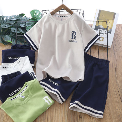 儿童珠地棉运动两件套装夏季新品