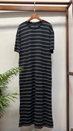 汉麻松弛感条纹连衣裙条纹连衣裙女夏季韩国复古宽松显瘦休闲长款