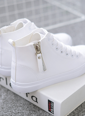 百搭基础内增高简约小白鞋女单鞋2020新款韩版高帮拉链chic休闲鞋