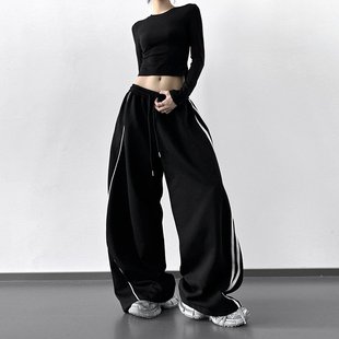 街舞运动裤 韩舞团2026秋季 女拼接设计嘻哈早秋休闲裤 阔腿裤 子 新款