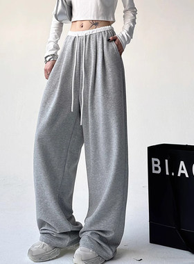韩舞团灰色卫裤女2026秋冬美式宽松显瘦垂感休闲运动裤直筒阔腿裤