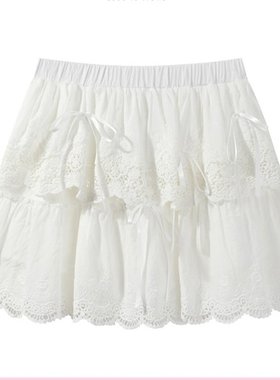 白色蕾丝蛋糕裙夏季新款蝴蝶结气质百搭半身裙女时尚百搭a字短裙