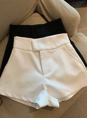 辣妹白色西装短裤女高腰A字裤子百搭夏季新款显瘦直筒休闲阔腿裤