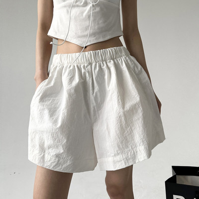 韩舞团白色短裤女夏天2026新款松紧腰韩版休闲速干中裤时尚潮流爆