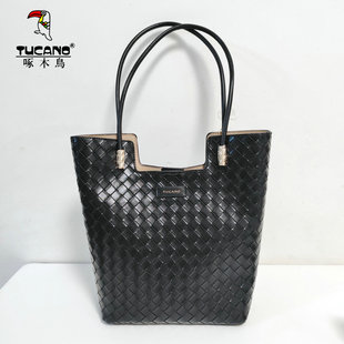 啄木鸟女包真皮包包大容量编织托特包包女士2025新款 单肩包腋下包