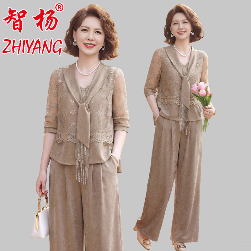 中老年女装两件套装洋气质妈妈装时尚宽松显瘦夏季上衣阔太太夏装