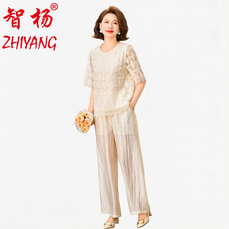 夏装新款阔太太套装女中老年妈妈装季减龄时尚洋气两件套气质女装