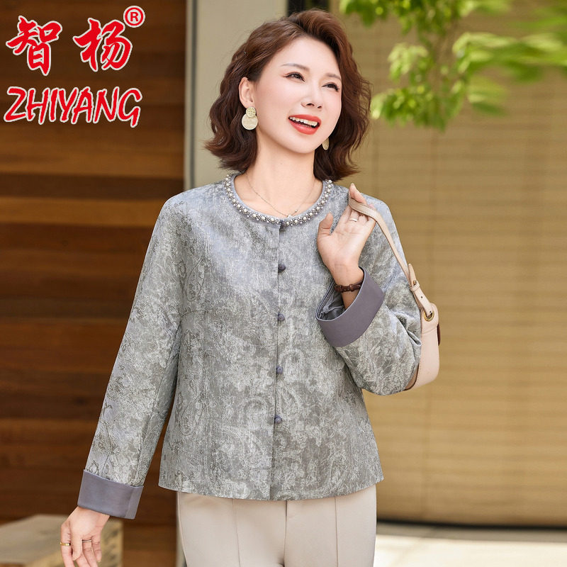 妈妈春秋外套新款中老年女装上衣