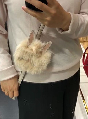 Kate Spade凯特丝蓓可爱毛茸兔子耳朵经典零钱包包挂毛球钥匙扣KS