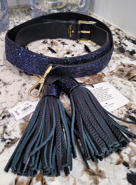 现货Kate Spade凯特丝蓓闪亮流苏包带肩带配件蓝紫色百搭亮晶晶ks