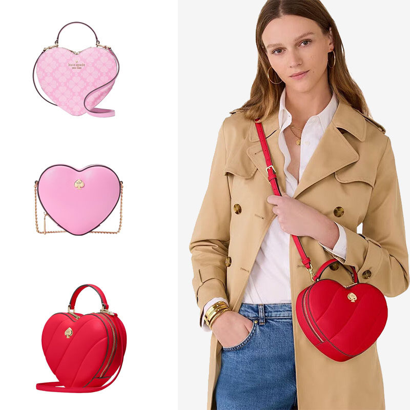 kate spade 2025情人节限定款3D立体爱心单肩斜挎异型包粉色老花