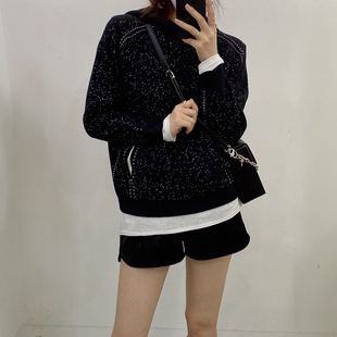 全羊毛羊绒针织衫毛衣连帽套头雪花点长袖休闲内搭女冬减龄帽衫冬