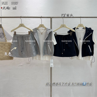 NANHAN楠涵正品 三件套连帽马甲外套背心白色T恤短裙休闲白塔套装
