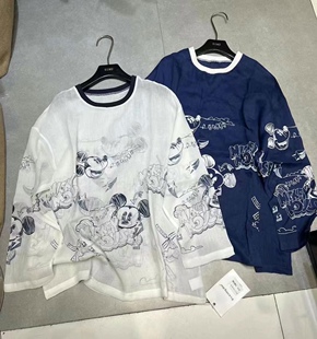 t夏 T恤薄料防晒衣卡通减龄透视圆领套头宽松休闲大版 BSMD正品 长袖